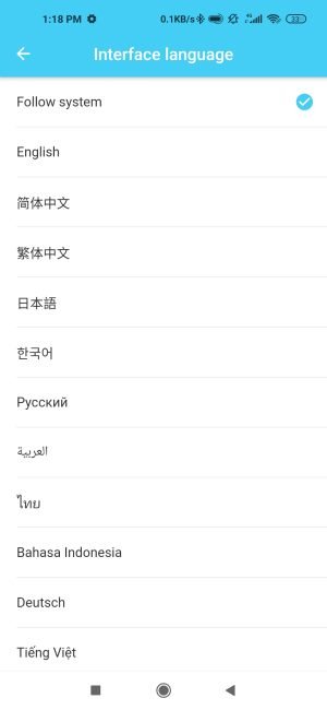 Menu Interface Language
